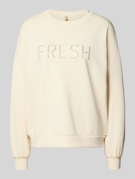 Productfoto, Regular Fit Sweatshirt met siersteentjes model 'Banu' van Soyaconcept, elastische mix met modal, ronde hals, dames, crèmekleurig