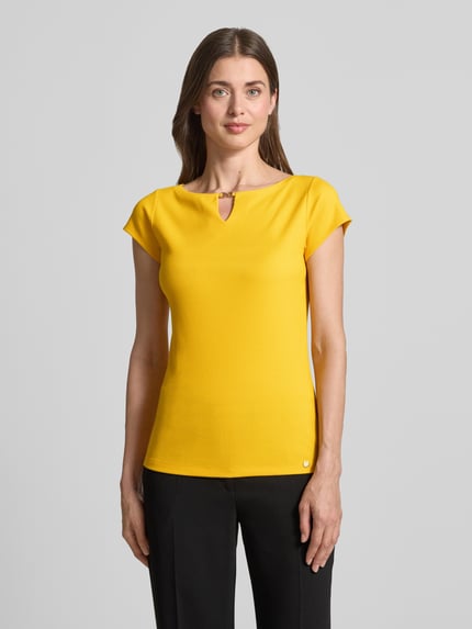 Marc Cain T-shirt met cut-out Mosterdgeel - 4