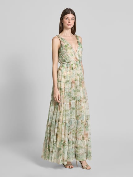 Lace & Beads Abendkleid im Stufen-Look mit V-Ausschnitt Hellgruen 1