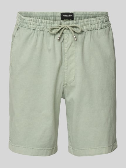 Produktfoto, Shorts mit elastischem Bund Modell 'JAIDEN CARTER' von Jack & Jones aus Baumwoll-Elasthan-Mix, Regular-Fit, Strukturmuster, hellgrün.