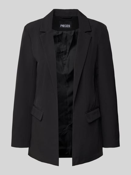 Produktfoto, Blazer mit Reverskragen Modell 'Bossy' von PIECES aus schwarzer Materialmischung mit Stretch-Anteil, Pattentaschen, lockerer Schnitt, leichtes Futter