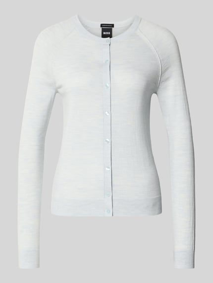 Produktfoto, Shaped Fit Sweatjacke aus reiner Schurwolle Modell 'Fonami' von BOSS, efekt: jednolity kolor, krój shaped fit, listwa guzikowa, kształt kołnierza: crew neck, dekolt: okrągły dekolt, rękawy: długi rękaw, zakończenie rękawów i dołu: prążkowane, wykończenie materiału: dzianina, materiał: czysta żywa wełna