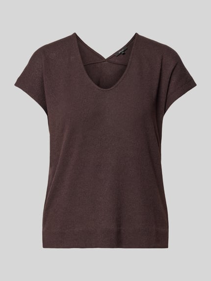 Produktfoto, T-shirt uit viscosemix met V-hals model 'SIRUKUS' van OPUS, dames t-shirt relaxed fit, ruglengte bij maat 36: 50 cm, bruin, fijne textuur