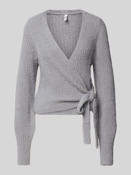 ONLY Regular Fit Strickjacke mit Rippenmuster Modell 'AMANDA' Hellgrau Melange 2