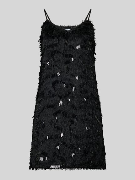 Produktfoto, schwarzes A-Linien Minikleid mit Pailletten und Effektgarn, Modell 'CALLI' von VILA, glatte und glänzende Textur