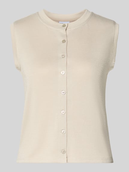 Produktfoto, Regular Fit Top mit Viskose-Anteil Modell 'PIMI' von PIECES in Beige, ärmellos, glattes Material, sichtbare Knopfleiste, Damen Top