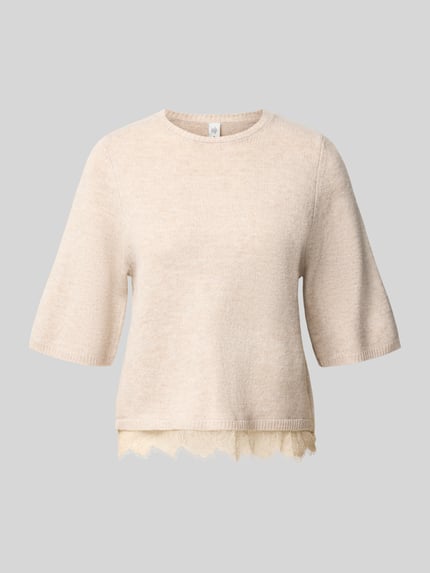 ONLY Pullover mit Spitzenbesatz am Saum Beige Melange 2