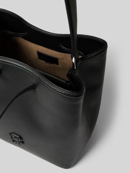 Produktfoto, Henkeltasche mit Kordel von BOSS, czarna, z fakturą, matowa powierzchnia, wnętrze jasnobrązowe, damska