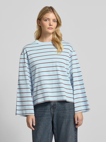 Gina Tricot Shirt met lange mouwen in all-over look met ronde hals Blauw - 4