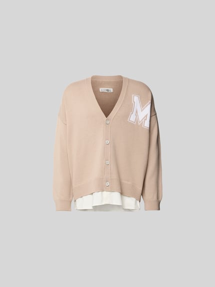 Produktfoto, Oversized Cardigan aus Schurwoll-Mix von MM6 Maison Margiela in Beige mit Strick-Optik, V-Ausschnitt und Knopfleiste, Herren.