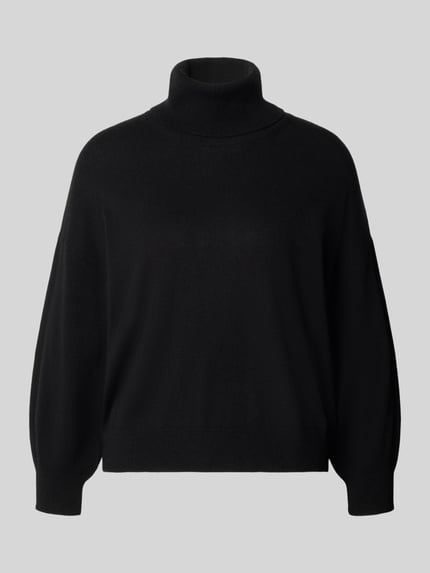 Produktfoto, Relaxed Fit Strickpullover aus reiner Wolle von MM by Max Mara, schwarze Wolle, Rollkragen, 3/4-mouw, geribde boorden.