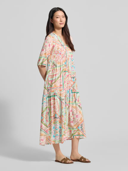 Emily Van den Bergh maxi-jurk van viscose met V-hals Felroze - 1