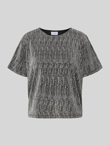 VILA T-shirt krótki z okrągłym dekoltem model ‘SILNA’ Srebrny 2
