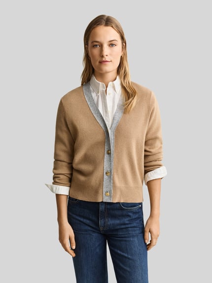 GANT Cardigan aus Wolle mit Kontrastblende Beige 4