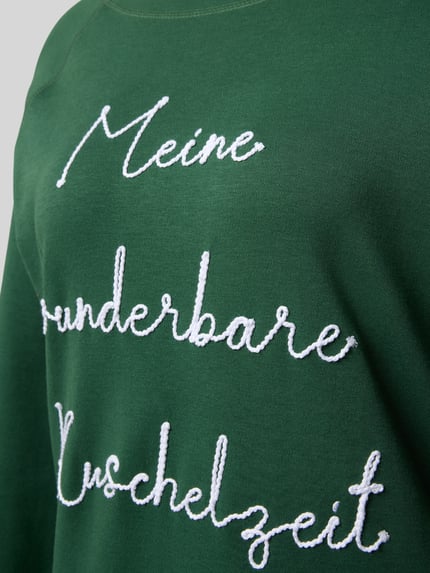 LOUIS & LOUISA Regular fit nachthemd met statementstitching, model 'Kuschelig' Groen - 2