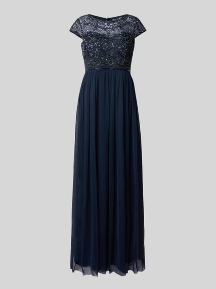 Christian Berg Cocktail Abendkleid mit Perlen-Stitching Dunkelblau 2