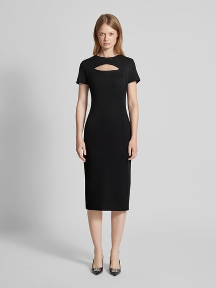 HUGO Kokerjurk met cut-out, model 'Kalmine' Zwart - 4