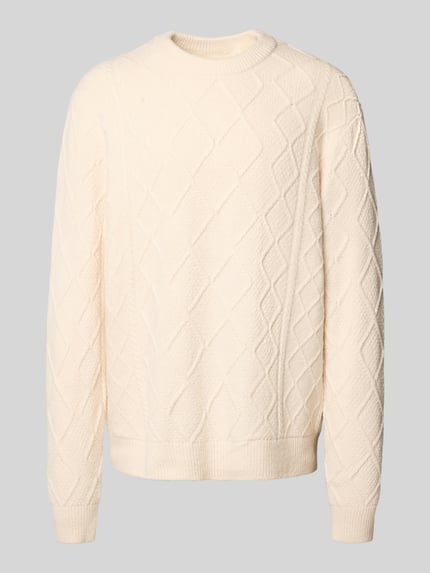 JACK & JONES Sweter z dzianiny z okrągłym dekoltem model ‘CAMBRIDGE’ Złamany biały 2