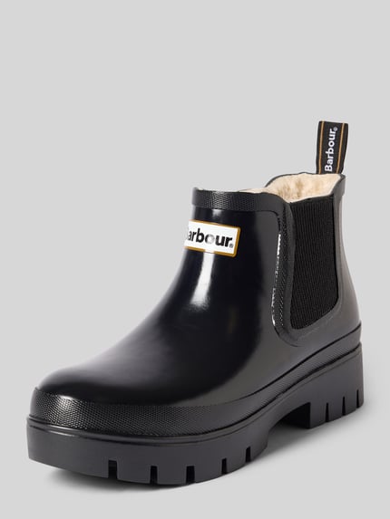 Barbour Laars met labelpatch model 'Halton Faux Fur Welly' Zwart - 1