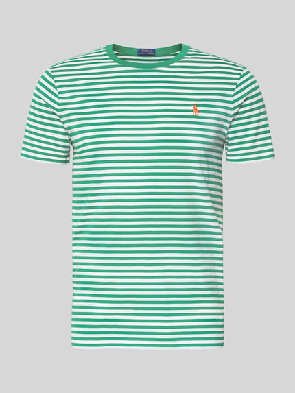 Productfoto, Slim Fit T-Shirt aus reiner Baumwolle van Polo Ralph Lauren, gestreept, groen-wit, logo-detail, rondhals, kortemouw, jersey, heren
