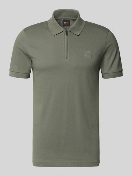 BOSS Orange slim fit poloshirt van katoenmix model 'PASSERZIP' Olijfgroen - 2