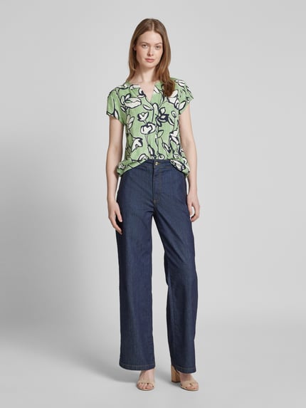 Tom Tailor Loose fit blouse met korte mouwen van pure viscose met all-over motief Lichtgroen - 1