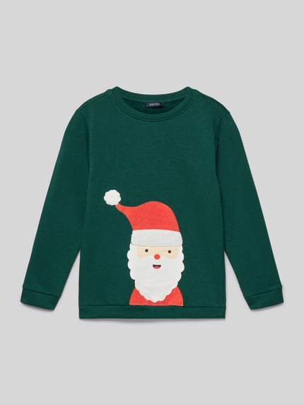 Produktfoto, kinderen sweatshirt met ribboorden van puur katoen, regular fit, ronde hals, kerstprint, Sweatshirt met geribde afsluitingen van Blue Seven