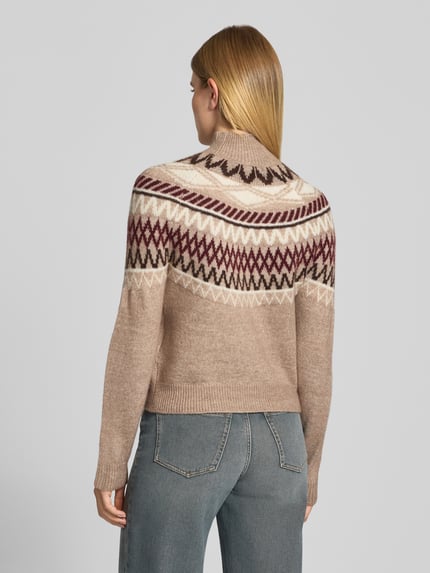 VERO MODA Pullover mit Jacquard-Strickoptik Modell 'VMMAPLE' Taupe Melange 5