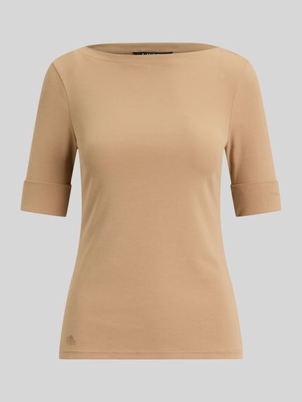 Lauren Ralph Lauren Slim fit t-shirt van katoenmix model 'JUDY' Camel - 2