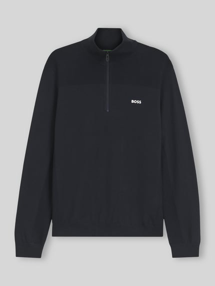BOSS Green Sweter o kroju regular fit z dodatkiem żywej wełny model 'KN_Momentum-X QZ' Ciemnoniebieski 2
