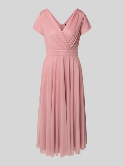 Productfoto, glanzende roze Schimmerndes Cocktailkleid met V-hals van Vera Mont, tule, A-lijn, midi-jurk, ruglengte maat 36: 100 cm, borstwijdte maat 36: 42 cm