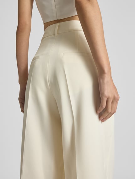 s.Oliver BLACK LABEL Regular fit bandplooibroek met wijde pijpen Offwhite - 3