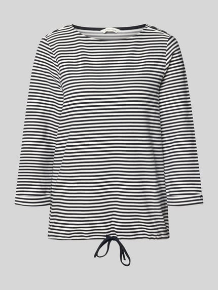 Produktfoto, Relaxed Fit 3/4-Shirt aus Baumwoll-Mix von Tom Tailor mit Optik:Allover-Muster, gestreift, Zierknöpfe, Tunnelzug.