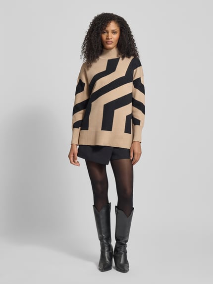Apricot Sweter z dzianiny z mieszanki wiskozy ze wzorem ze stójką Złamany biały 1