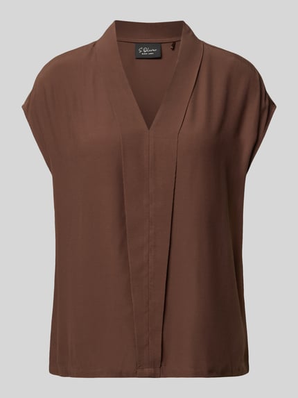 Productfoto, Regular Fit blouse met korte mouwen uit pure viscose van s.Oliver BLACK LABEL, effen bruin met gladde textuur