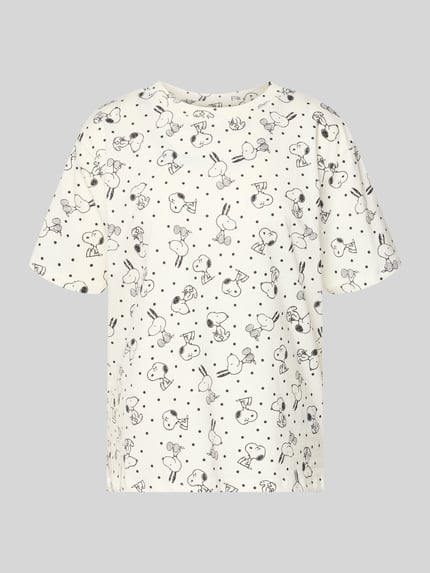 Produktfoto, Pyjame-Oberteil mit Motiv-Print von Jake*s Casual, biała bawełna, krój relaxed fit, nadruk z czarnym wzorem, okrągły dekolt