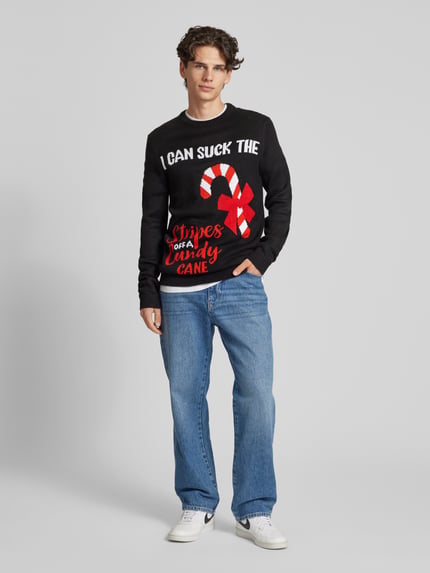 ONLY & SONS Weihnachtspullover mit gerippten Abschlüssen Modell 'XMAS' Black 1