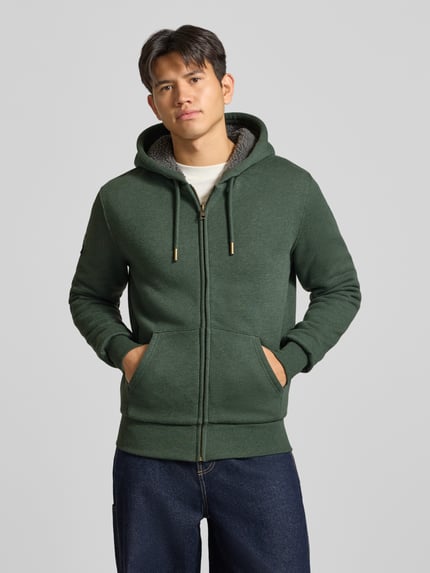 Superdry Bluza dresowa w kroju regular fit z dzieloną kieszenią kangurką model 'Borg' Ciemnozielony melanż 4