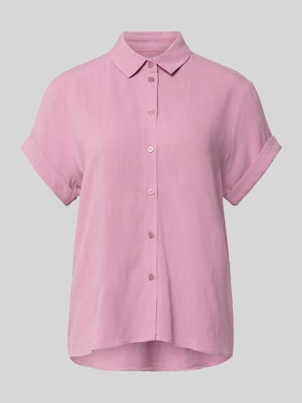 Produktfoto, Bluse aus Viskose-Mix mit fixiertem Ärmelaufschlag von Samsøe Samsøe, model SAMAJANA, prosta forma, różowy kolor, kołnierzyk kent, guziki, rękawy z podwinięciem, mieszanka wiskozy z dodatkiem lnu
