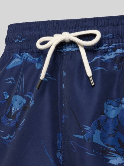 Produktfoto, Badehose mit elastischem Bund und Tunnelzug von Polo Ralph Lauren Underwear, ciemnoniebieska, regular fit, allover nadruk