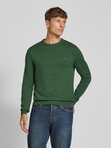 Christian Berg Men Regular fit gebreide pullover van mix van katoen en wol Olijfgroen gemêleerd - 4