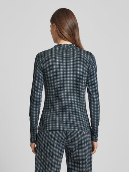 Tom Tailor Shaped Fit Langarmshirt aus Viskose-Mix mit Allover-Muster Dunkelgruen 5