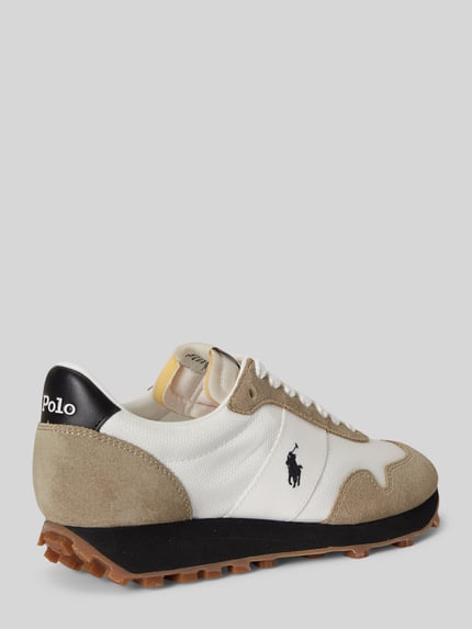 Produktfoto, Sneaker mit Schnürverschluss Modell 'PRL TRAIL 125' von Polo Ralph Lauren, Leder-Mix, beige-weiße Farben, strukturierte Sohle, Label-Details