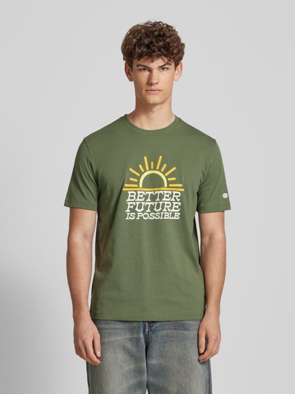Champion T-shirt z detalami z logo Oliwkowy 4