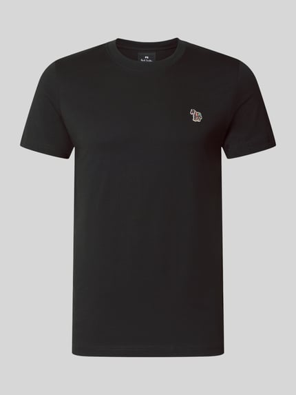 Produktfoto, Regular Fit T-Shirt aus reiner Baumwolle von Paul Smith in Schwarz mit Label-Stitching, Rundhalsausschnitt, glatte Textur