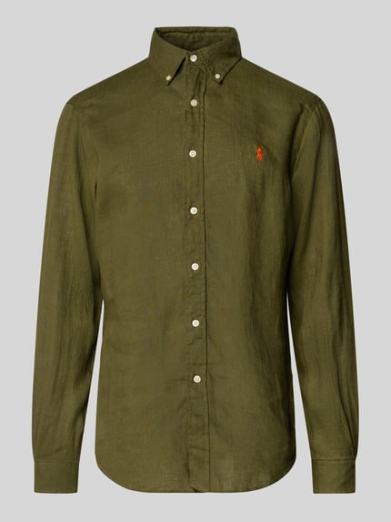 Polo Ralph Lauren Slim Fit Leinenhemd mit Logo-Stitching Oliv 2