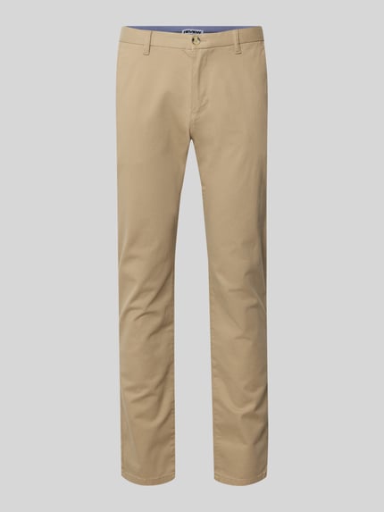 Produktfoto, Schmale Chino mit gerader Silhouette und mittlerer Bundhöhe von REVIEW, Mix van katoen en elastaan, slim fit, heren, achterzakken, bandwijdte maat M 43 cm, binnenbeenlengte maat M 81 cm