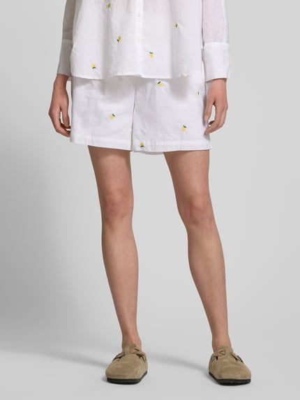 ONLY Relaxed fit korte broek van zuiver katoen met borduursel, model 'GRACE' Wit - 4