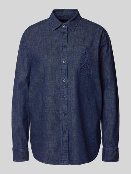 Lauren Ralph Lauren Overhemdblouse met labelstitching, model 'BRAWLEY' Donkerblauw - 2