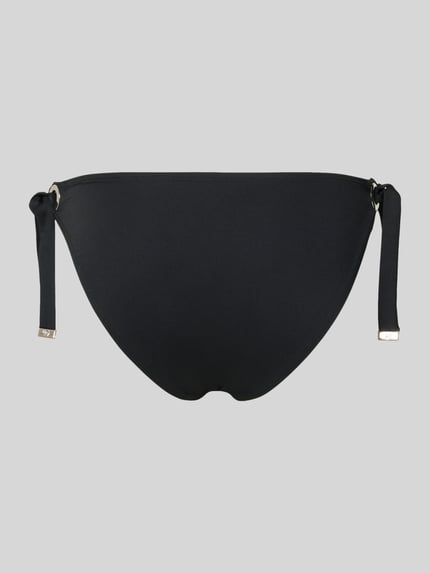 Produktfoto, Bikini-Höschen von Michael Kors aus Material-Mix mit Stretch-Anteil, körpernahe Passform, Modell 'GROMMET SOLIDS BOTTOM', seitliche Schnürung, schwarz, glatte Textur.